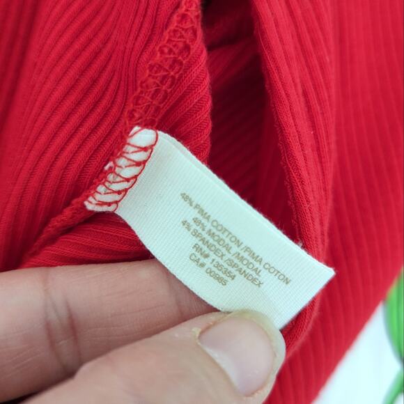 Skin Worldwide Red Ribbed Midi Dress Womens Pima Cotton Modal Fitted Bodycon 2 - Picture 5 of 10